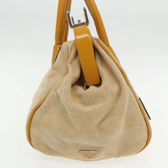 PRADA Hand Bag Canvas Beige Silver Auth 94761 - Picture 5 of 15